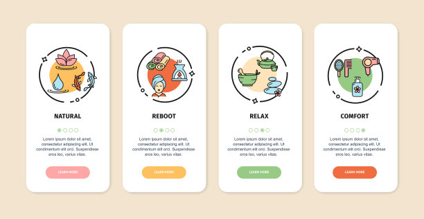 Spa应用程序屏幕卡组。向量图片下载