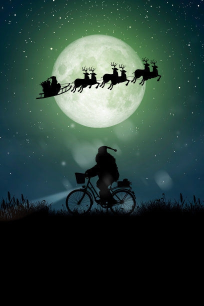 圣诞老人骑上驯鹿的剪影。图片下载