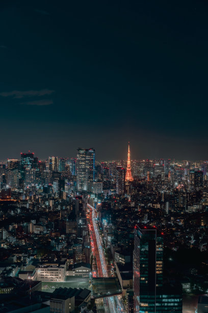 东京城市天际线及商业建筑夜景（含东京塔）图片下载
