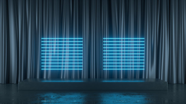 空的产品讲台，展览，暗室平台与紫外氖激光发光线图片下载