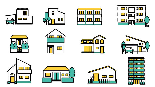 建筑图标插图套装B(颜色简单)图片下载