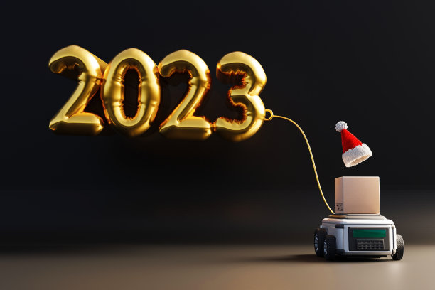 CAR幸福运输车辆和礼盒烟花以2023年为背景，为交通工具或汽车工业和汽车企业2023年新年快乐图像3D渲染图片下载