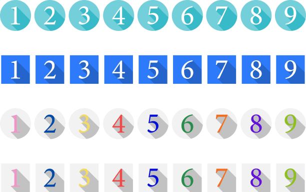 长阴影彩色数字图标集图片下载