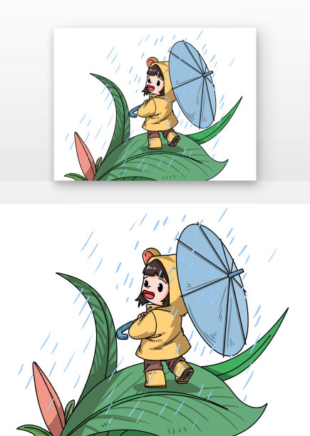 春天女孩在树叶打伞图片下载
