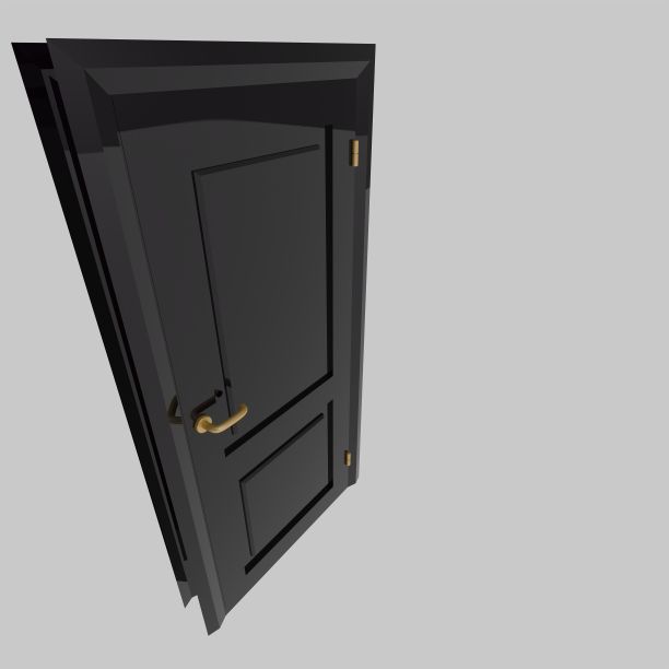 黑色木门内饰插画设置不同的开闭隔离白色背景图片下载