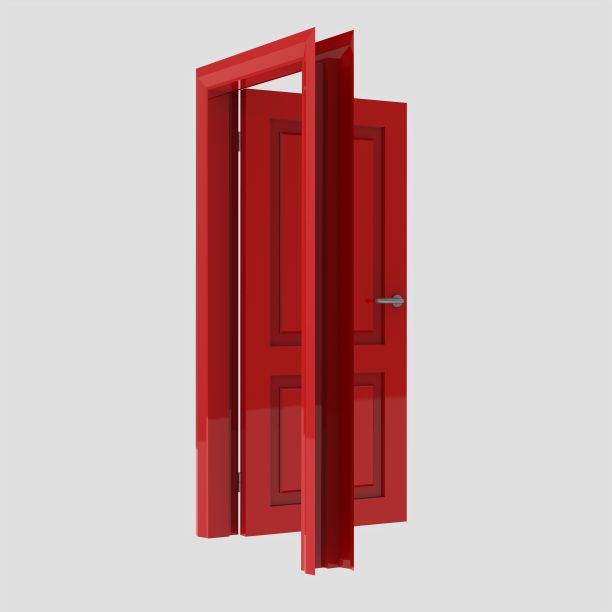 红色木门内饰插画设置不同的开闭隔离白色背景图片下载