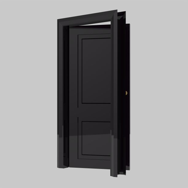 黑色木门内饰插画设置不同的开闭隔离白色背景图片下载