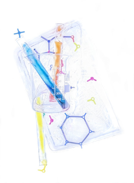 化学合成。玻璃管和分子。药物发现概念。图片下载