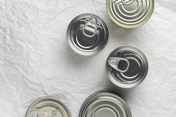 罐头食品，俯视图。图片下载