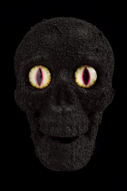 自制的可怕的头骨与威胁的眼睛静物手工摄影师图片下载