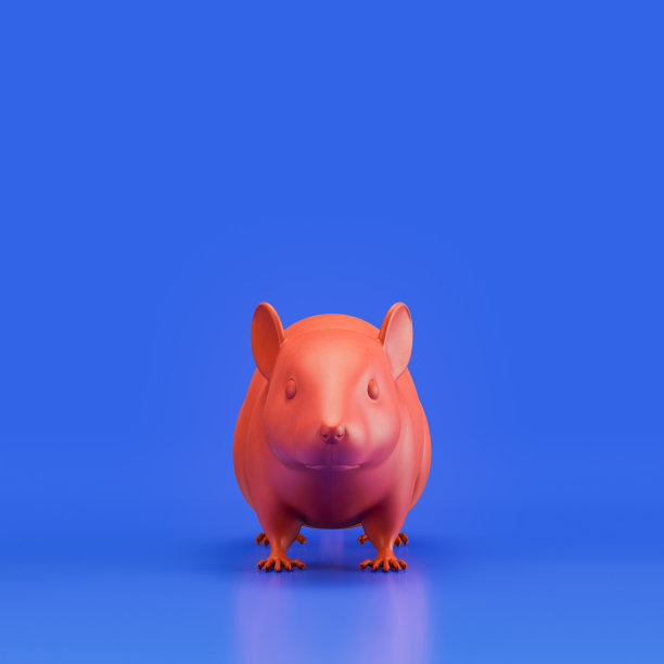 鼠标单色单色动物玩具制成的红色塑料，家养动物从正面，宠物，3d渲染图片下载