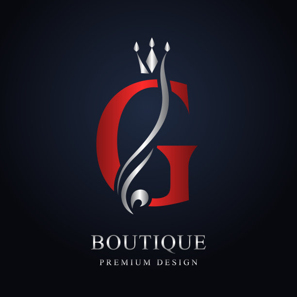 红色大写字母字母G与银色皇冠。优雅的皇家风格。漂亮的书法标志。为书籍设计，品牌名称，名片，餐厅，精品店复古优雅的徽章。矢量图图片下载