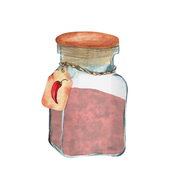 手绘水彩玻璃罐与辣椒粉图片下载