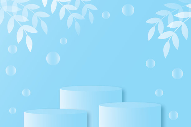 蓝色圆柱背景支架。最小的场景与几何裙台平台。舞台展示。图片下载
