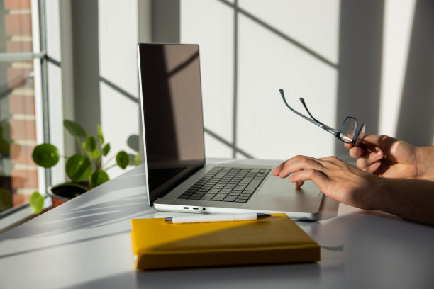 侧视图，一个面目全非的少年正在用笔记本电脑图片下载