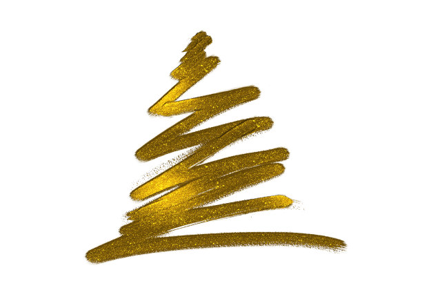 手绘金色闪光油刷画圣诞树与星孤立在png或透明背景。图形资源的新年，生日和豪华卡。图片下载