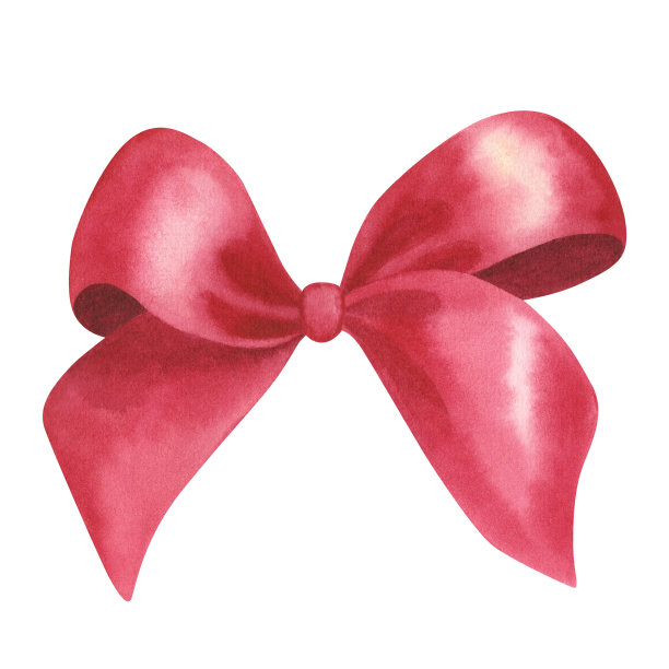 红色缎带蝴蝶结孤立在白色背景上。水彩手绘插图。艺术设计礼品图片下载