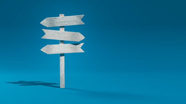 方向标志，箭头引导与复制空间，蓝色背景，3d渲染图片下载