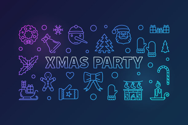 圣诞晚会彩色矢量轮廓横旗图片下载