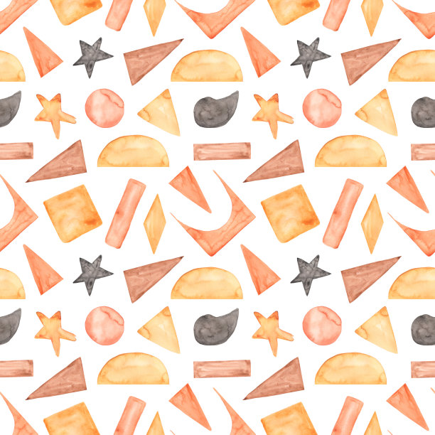 水彩无缝抽象图案，手绘波西米亚图案，几何形状纸，现代艺术，波西米亚印刷，米色，橙色，棕色，深色图片下载