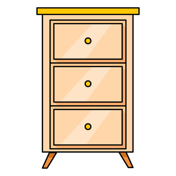 床边的桌子上。卡通风格的极简主义图标。矢量平面插图与抽屉的床头柜。图片下载