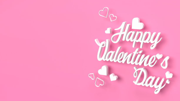 白色情人节快乐粉色背景为假日概念3d渲染图片下载