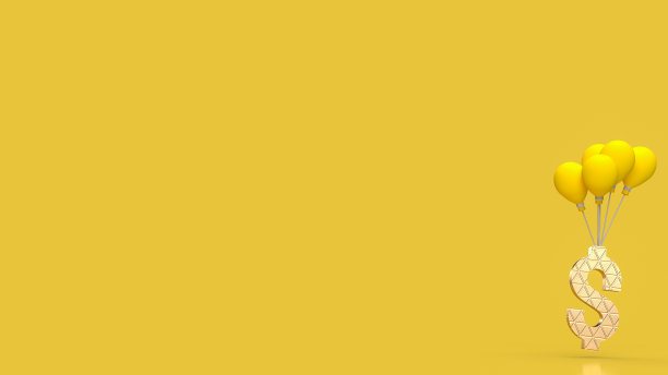 黄色气球和金元符号为商业概念3d渲染图片下载