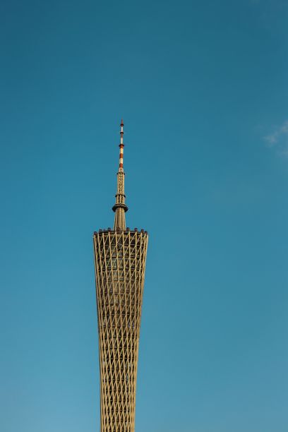 垂直拍摄广州市流花湖公园一座高大的现代塔楼图片下载