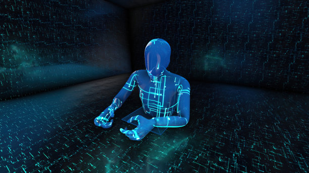 玩虚拟现实游戏。未来数字技术和3D虚拟现实模拟现代未来生活方式图片下载