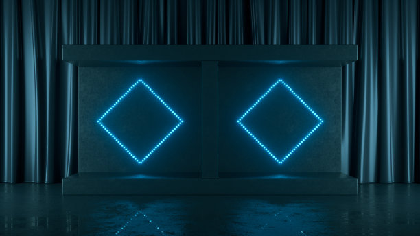 空的产品讲台，展览，暗室平台与紫外氖激光发光线图片下载