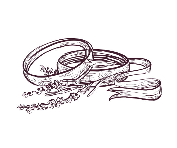 一对带丝带的结婚戒指，复古风格的野花。图片下载