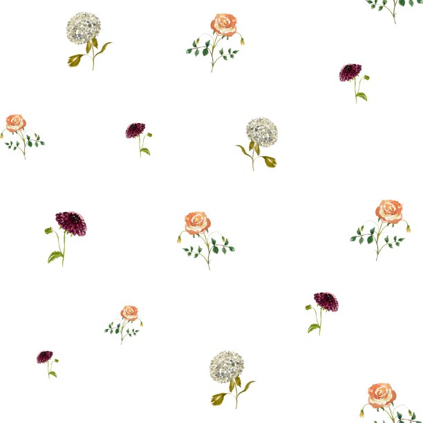 大丽花绣球玫瑰图案可爱水彩图片下载