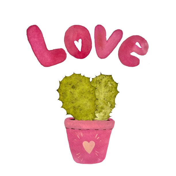 仙人掌壶爱标题粉红水彩素描图片下载