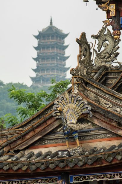 中国四川成都都江堰景区的低角度视图图片下载