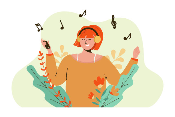 年轻女孩戴着耳机。女孩用mp3播放器和智能手机听音乐。图片下载