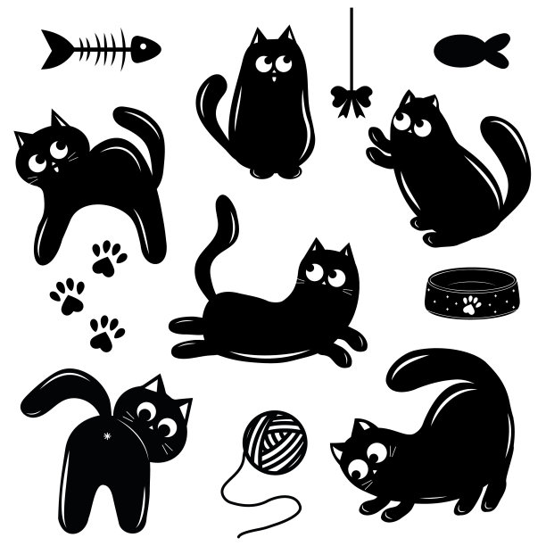 可爱猫咪剪影矢量插画图片下载