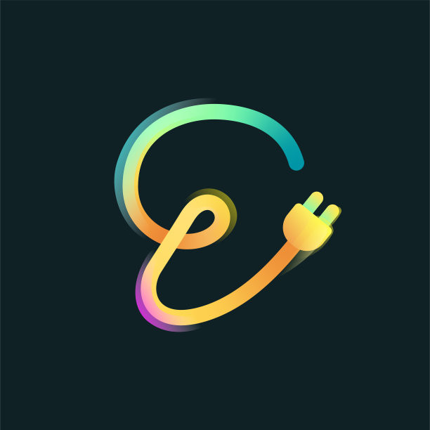 九号标志制成弯曲生动的梯度线与插头图标和彩虹闪耀。图片下载