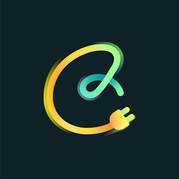 数字六标志制成弯曲生动的梯度线与插头图标和彩虹闪耀。图片下载