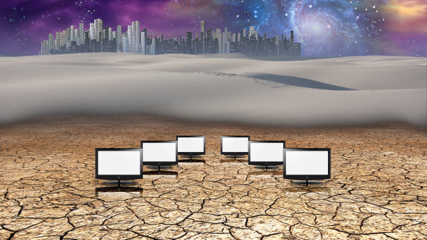 沙漠中的电视屏幕图片下载