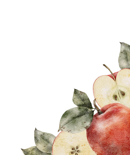 水彩红苹果花环。手绘插图孤立的白色背景。框架完美的卡片，邀请，标签，印刷图片下载