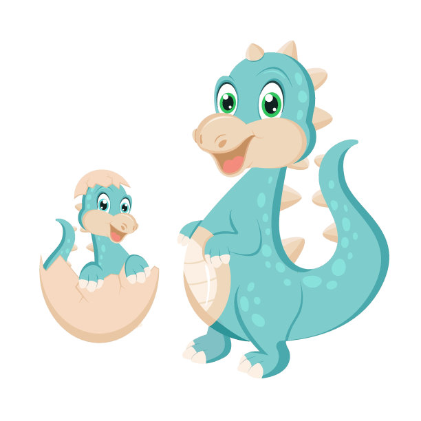 可爱的卡通人物恐龙或龙在一个平面风格的矢量插图孤立在白色背景上。史前有趣的小怪物为儿童主题。恐龙妈妈和恐龙宝宝。图片下载