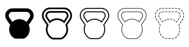 Kettlebell图标。一套不同的壶铃。体育馆的壶铃。黑色线性符号图片下载