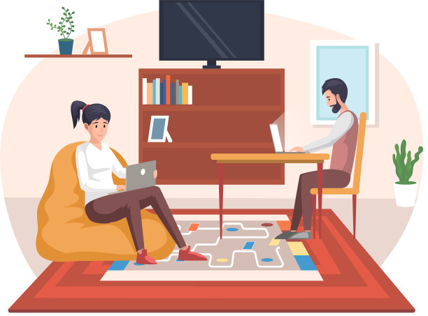 男人和女人自由职业者远程工作，上网，在电脑上查找信息图片下载