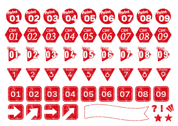 矢量手绘1、2、3、4、5、6、7、8、9、色带和数字图标图片下载