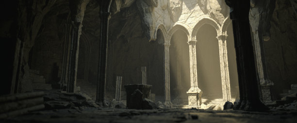 三维插图渲染。黑暗破旧的圣所图片下载