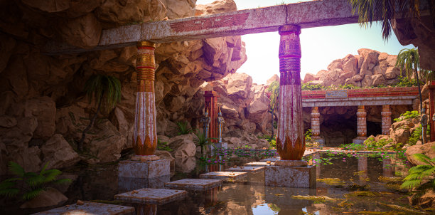 3d插图渲染。埃及古庙背景图片下载