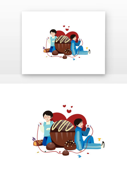 卡通情侣与巧克力组合图片下载