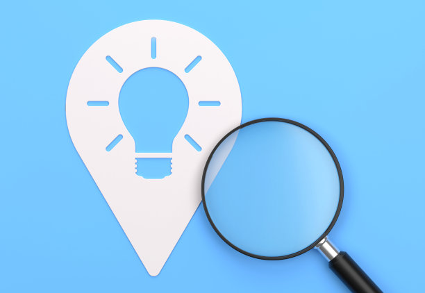 放大镜和别针形状与灯泡图标图片下载