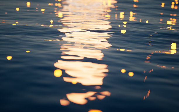 带有发光粒子的涟漪湖，3d渲染。图片下载