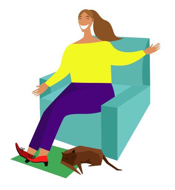 全身的女人微笑着坐在白色背景的椅子上图片下载